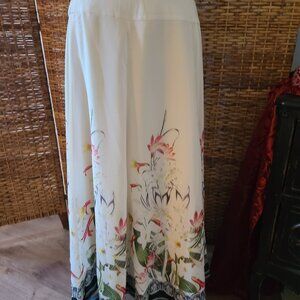 Vintage Soft Surroundings Maxi Skirt Lined Boho 90s Y2K Off White Floral Flare